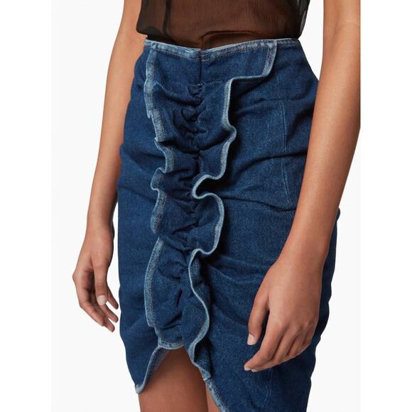 Nina Ricci Draped Denim Midi Skirt in Blue Fonce 36 US 4